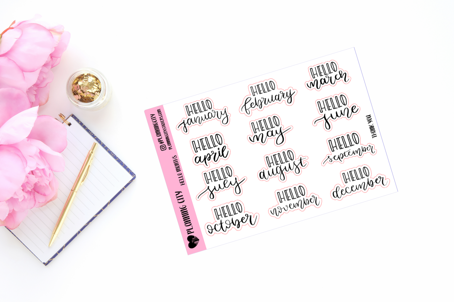 Hello Months II Hand Lettered Foiled Word