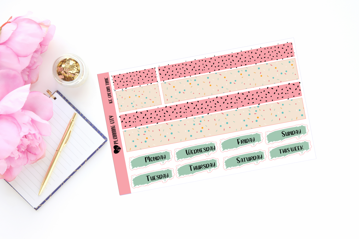 Its Ice Cream Time Sprinkle Foiled Washi & Date Covers Add on