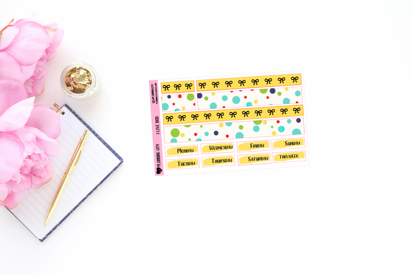 I Love Dad Bow Foiled Washi & Date Covers Add on