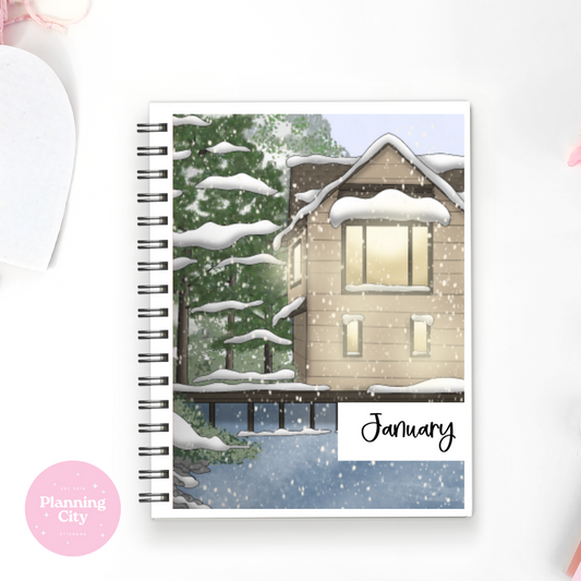 Snowy Cabin Full Cover Sticker (Month / No Month Option)