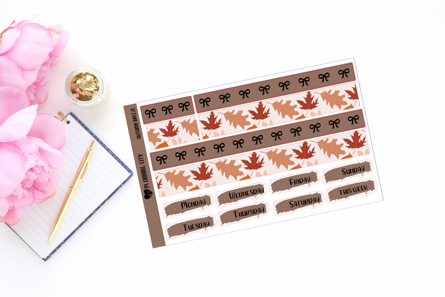 Autumn Breeze Bow Foiled Washi & Date Covers Add on