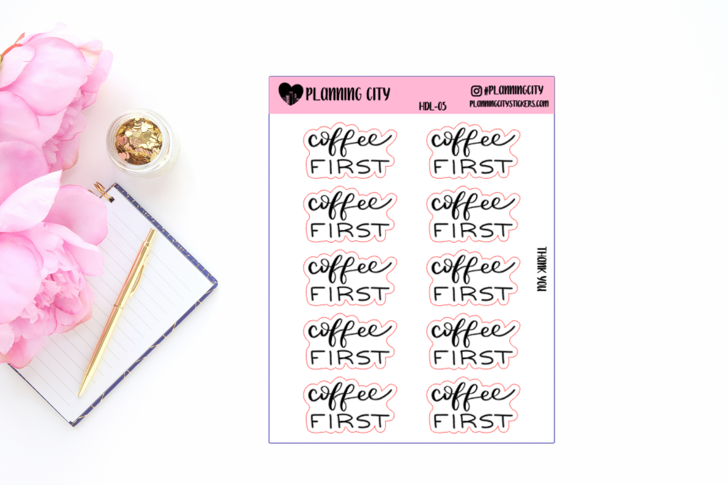 Coffee First II Hand Lettered Foiled