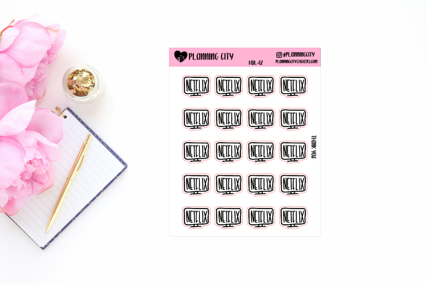 Netflix Binge Icon  Clear II Hand Lettered Foiled Word