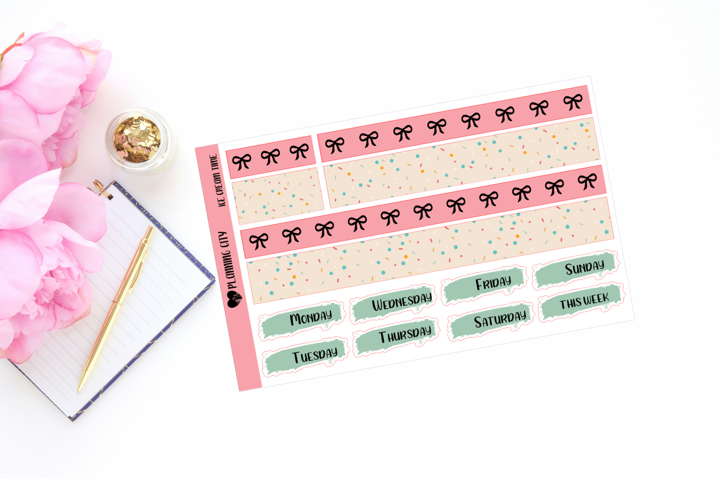 Its Ice Cream Time Bow Foiled Washi & Date Covers Add on
