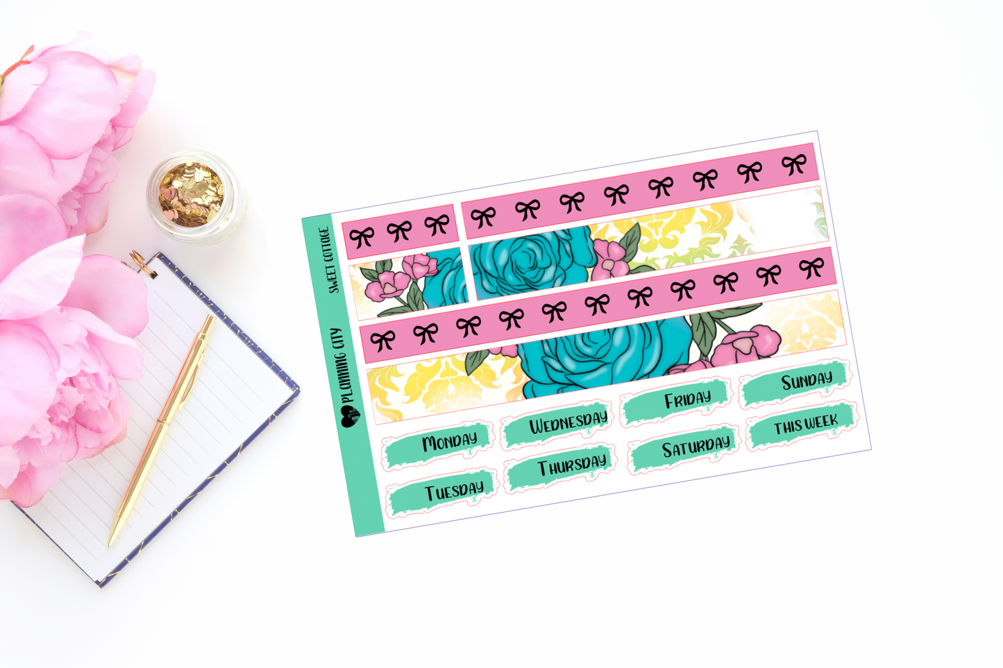 Sweet Cottage Bow Foiled Washi & Date Covers Add on