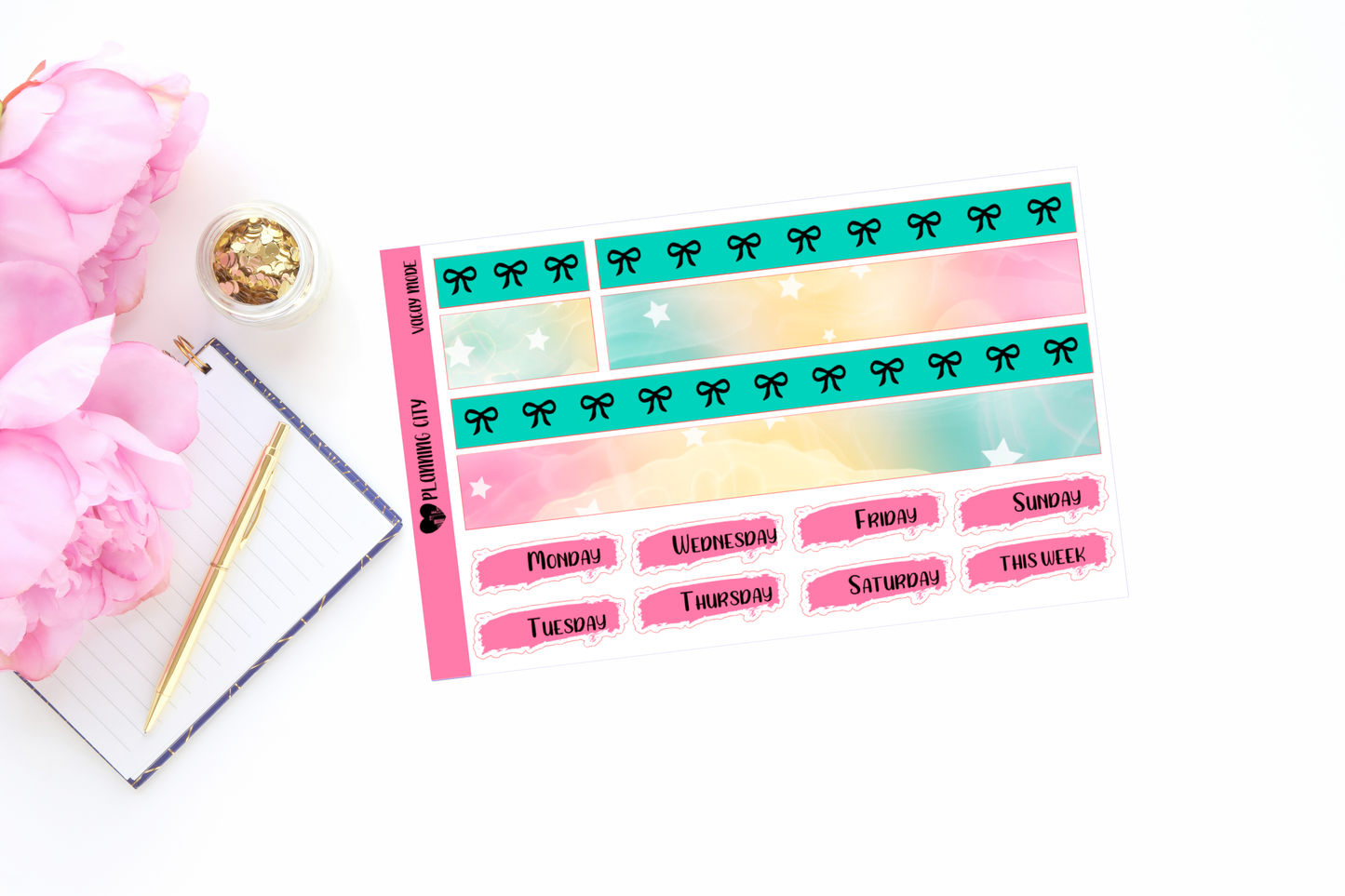 Vacay Mode Bow Foiled Washi & Date Covers Add on