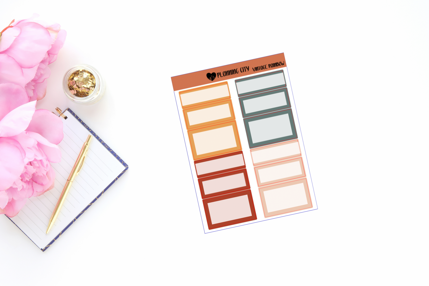 Vintage Rainbow Functional Boxes Add on Planner Stickers